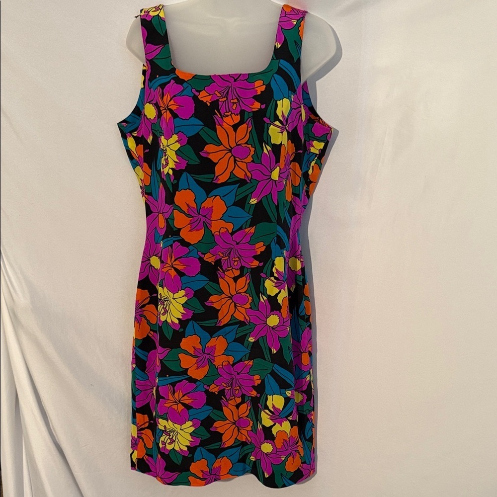 Spencer Jeremy Womens Floral Square-Neck Tank Dress Size 10 100% Silk